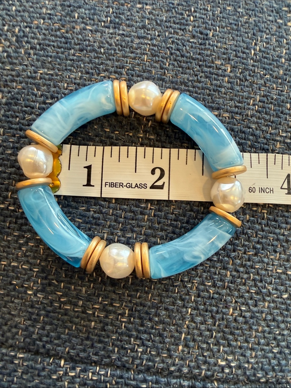 Plunder Blue Marble Tube & Pearl Stretch Bracelet - Picture 4 of 4